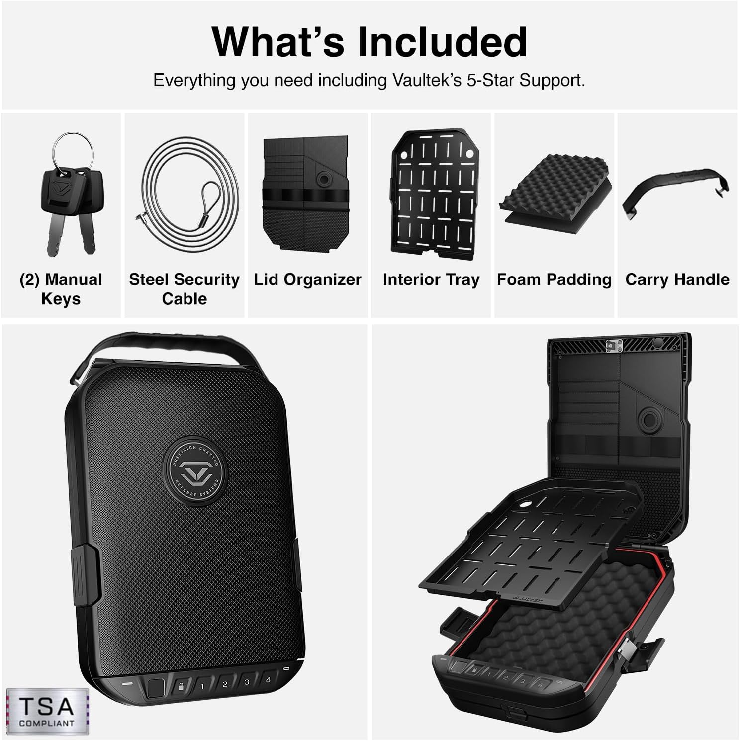 VAULTEK LifePod 20 Full-Size Biometric Lockable Weatherproof Case with Built-in Lock. Steel Security Cable. & TSA Handgun Case or Car Safe. Portable Travel Pistol Safe/Covert Black/Biometric