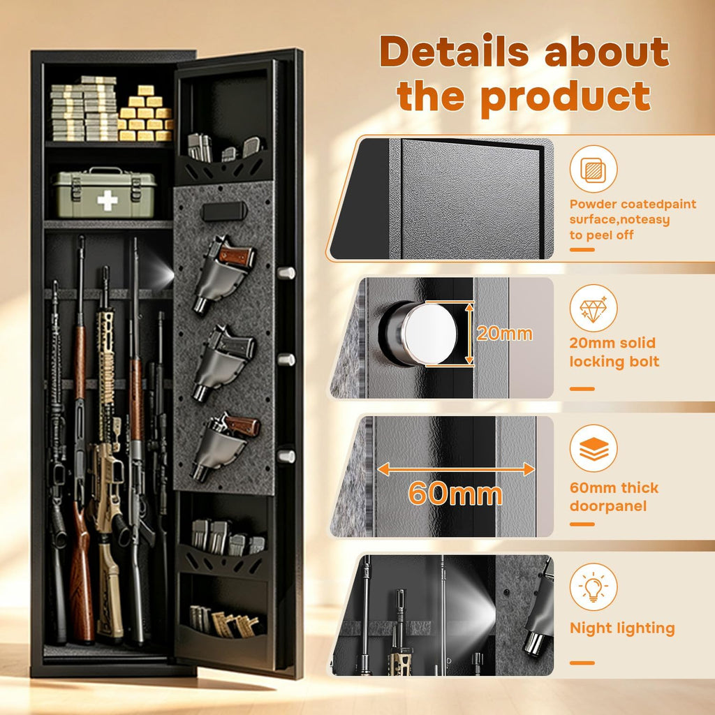 [No Assembly Required] Gun Safe for Rifles and Pistols. with Biometric Quick Access Gun Locker. Shotgun Safe. Large Gun Cabinet and Password Lock. 57 H for Home & Hunting for Enthusiasts