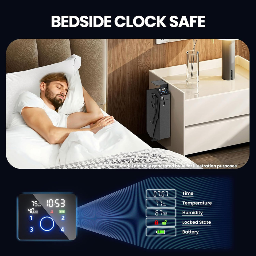 KornerBatl Quick Access Biometric Bedside Gun Safe for handgun | 2 in 1 Mounted Drop Down Nightstand Pistol Safe with Fingerprint & Passcode & Key 3 Ways. Birthday Gifts for Men