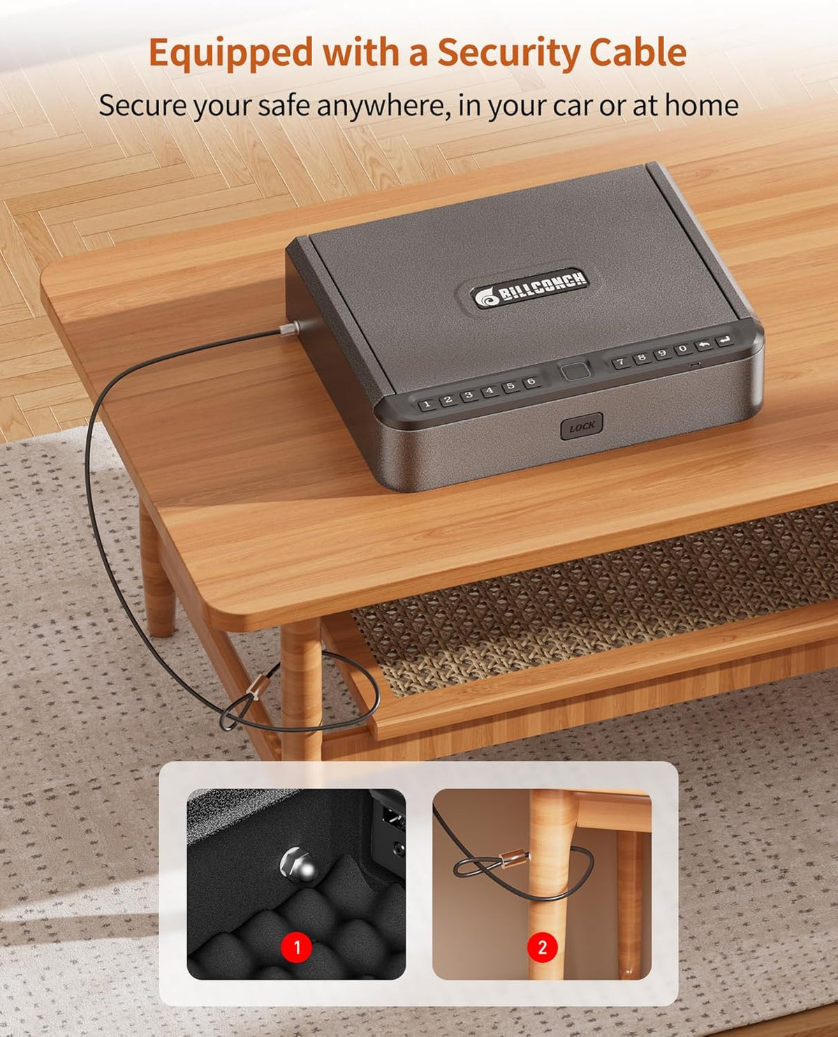 BILLCONCH Gun Safe for Handgun with Fingerprint. App. 0–9 Numeric Keypad | Smart Pistol Safe with 4 Quick-Access Methods. Built-in LED Light. Ideal Steel Biometric Handgun Safe for Nightstand and Home