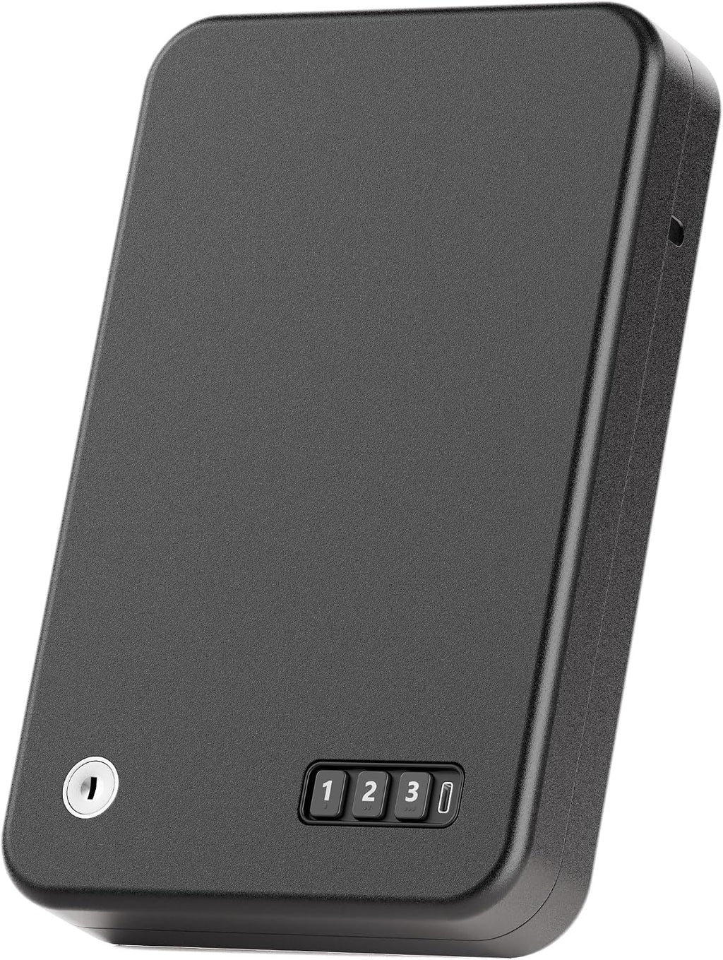 Grimtron Portable Electronic Car Gun Safe for Handgun with Security Cable | Small Gun Lock Box with Silent Mode & Emergency USB Power Supply. Single Pistol Safe for Travel. Vehicle. Truck. Nightstand