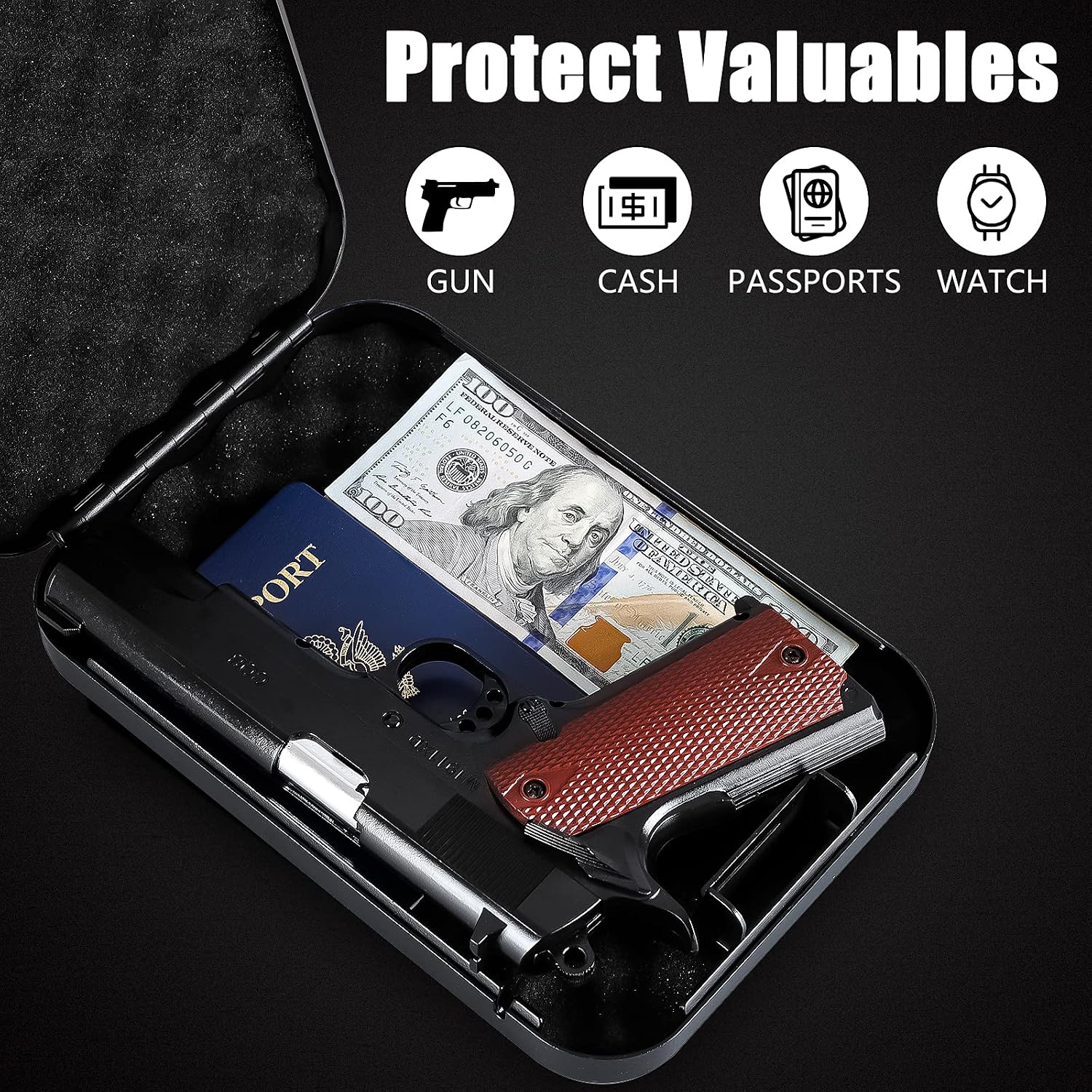 Dalmbox Compact Portable Handgun Pistol Gun Safe Lock Box for Car & Travel | Secures handgun storage. combination-lock access. steel build. small 9.4 x 6.4 x 1.8. for car. home. travel. gun owners