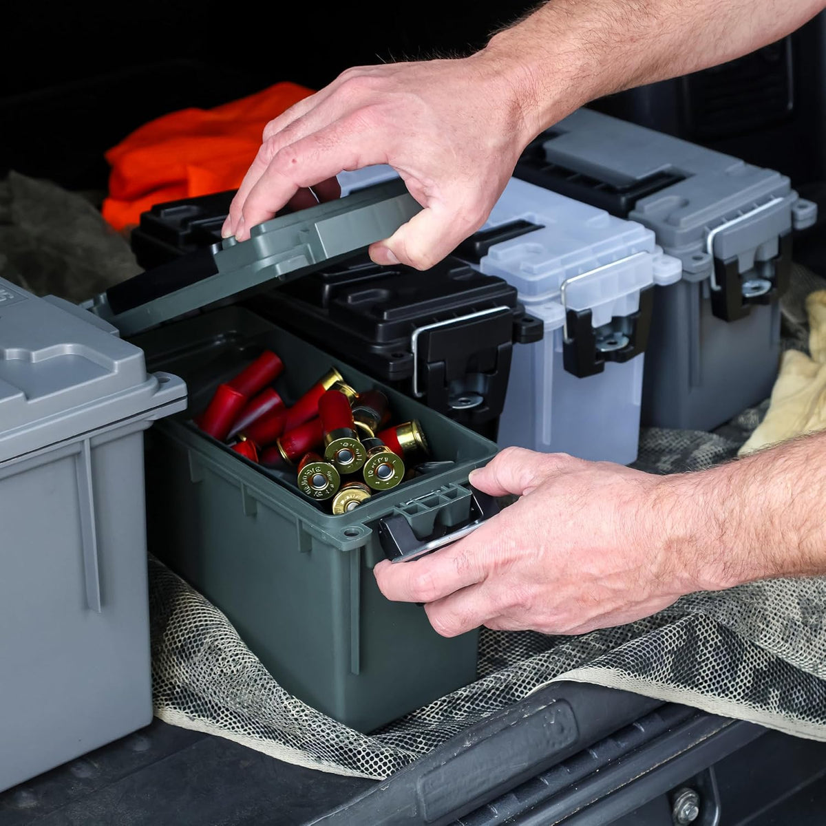 Sheffield Ammo Box Made in USA. Stackable Lockable Ammo Storage Box. Green | 2 Pack Lockable Storage Box. Water & Dust Resistant Dry Box. Secures Hunting Gear. Gun Accessories. Supplies. Bullets