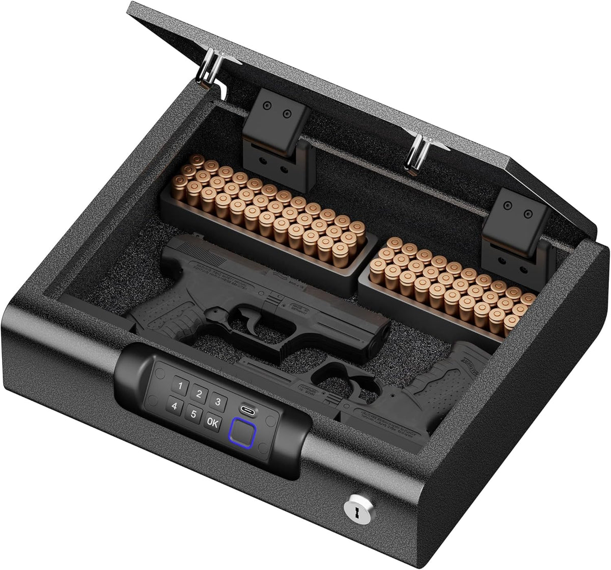 BILLCONCH Large Gun Safe Biometric Fingerprint Handgun Pistol Safes | Fingerprint PIN Key Unlock. Interior Light and USB Charging Lock box with Silent Mode for Bedroom Nightstand