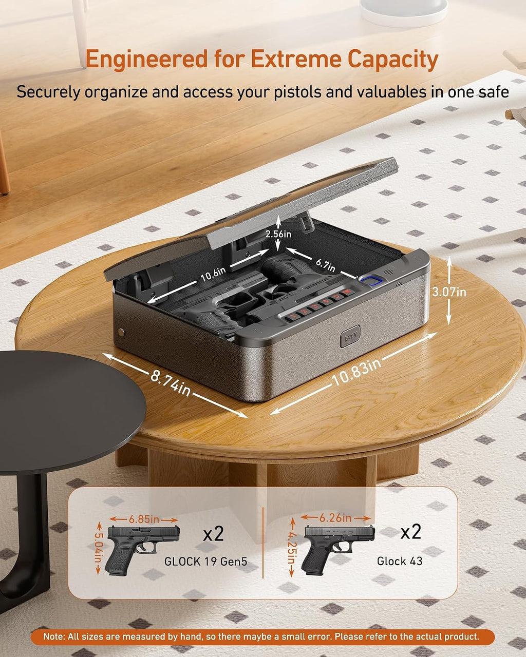 BILLCONCH Gun Safe for Handgun with Fingerprint. Keypad & Security Cable | Steel Biometric Pistol Safe. 3 Quick-Access Methods. Built-in LED Light. Ideal Handgun Safe for Nightstand. Bedside & Drawer