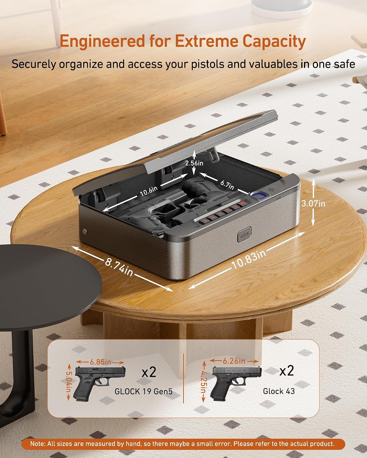 BILLCONCH Gun Safe for Handgun with Fingerprint. Keypad & Security Cable | Steel Biometric Pistol Safe. 3 Quick-Access Methods. Built-in LED Light. Ideal Handgun Safe for Nightstand. Bedside & Drawer