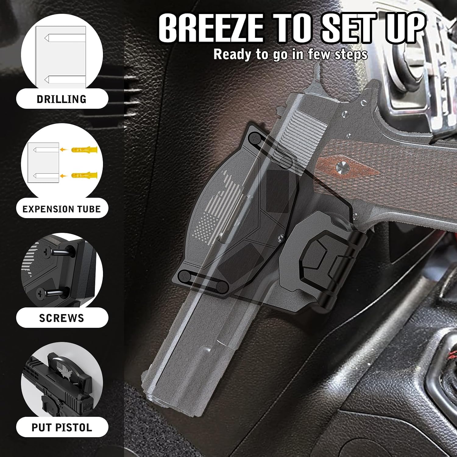Gun Magnet Mount for Truck Car Vehicle.Magnetic Gun Mount for Pistol Shotgun Revolver with Trigger Guard Protect.Gun Magnet Rated Max 15 LBS Install in Desks Safe Wall Easy to Access&release