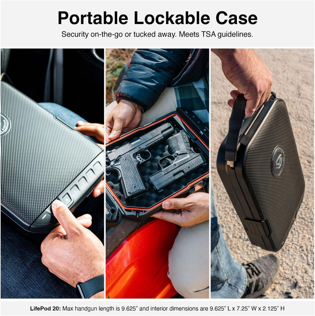 VAULTEK LifePod 20 Full-Size Biometric Lockable Weatherproof Case with Built-in Lock. Steel Security Cable. & TSA Handgun Case or Car Safe. Portable Travel Pistol Safe/Covert Black/Biometric