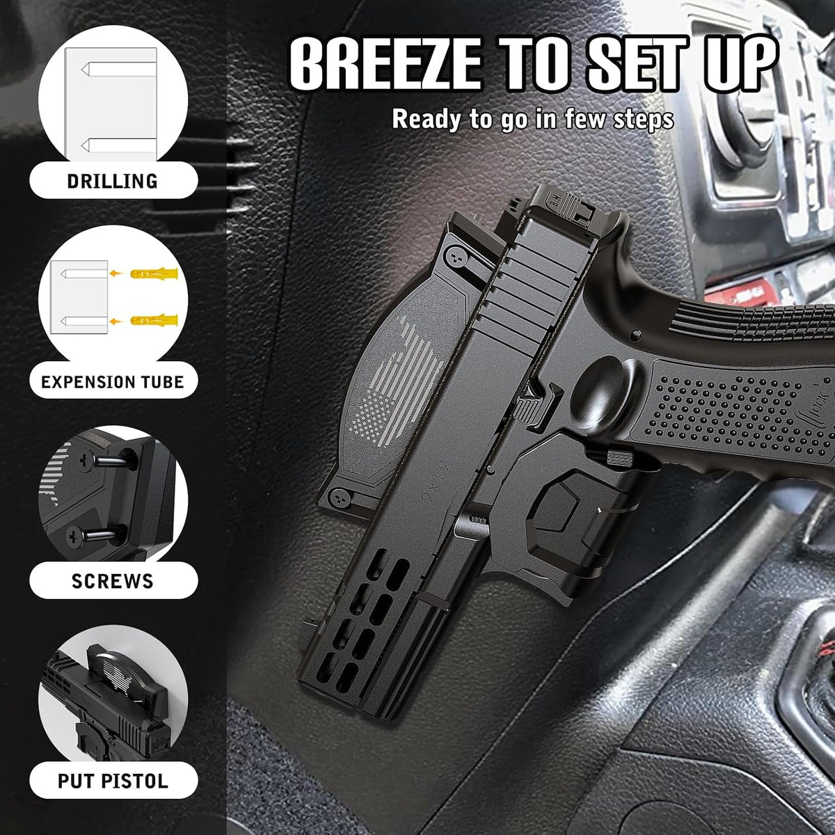 2Pack Gun Magnet Mount for Truck Car Vehicle .Gun Accessory for Pistol Shotgun Revolver with Trigger Guard Protect.Gun Magnet Rated Max up to 15 LBS Install in Desks Safe Wall Easy to Access&release