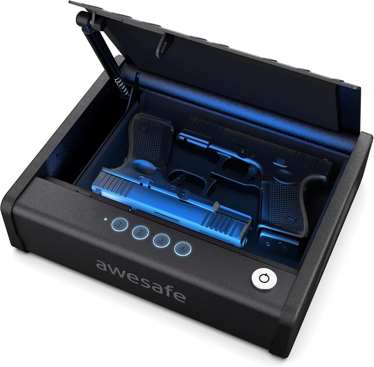 awesafe Biometric Gun Safe. Pistol Safe with Fingerprint Digital PIN Key | Quick Access Handgun Safe. Portable Car Gun Safe. Gun Lock Box with Gas Strut for Nightstand Bedside Cloakroom Living Room
