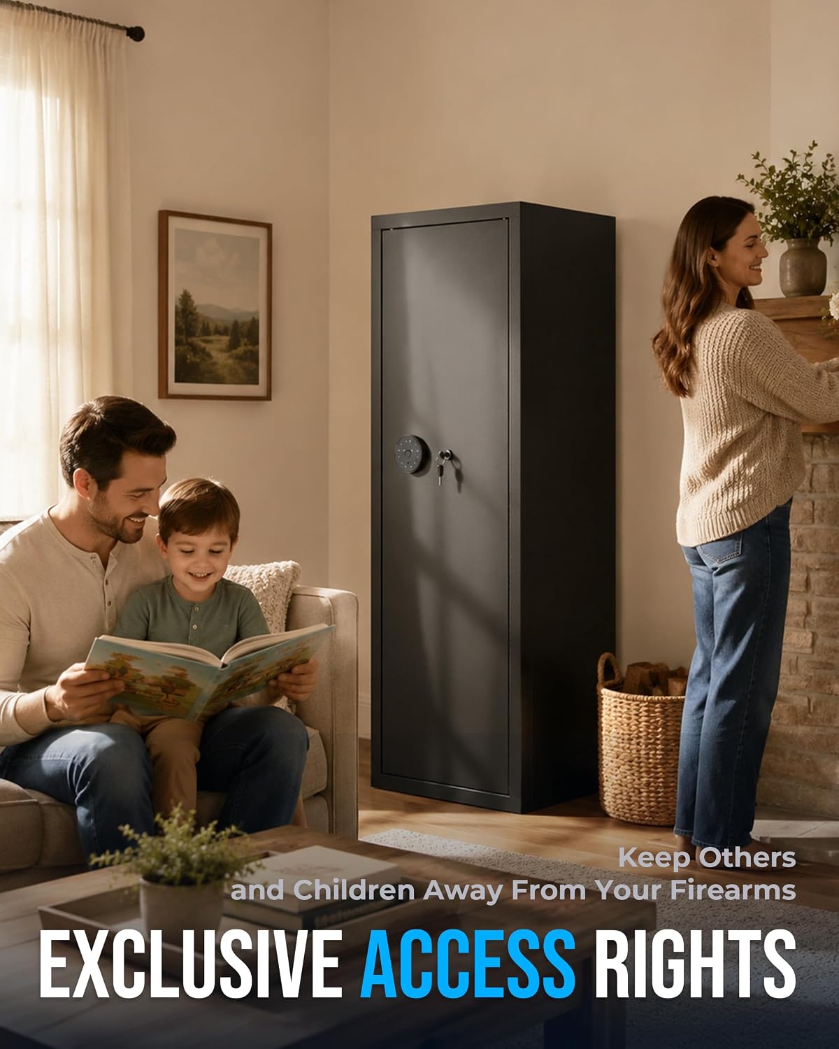 KAER Biometric Gun Safe for Rifles and Pistols. 12-15 Rifle Safe Quick Access (Fits Scoped Rifles) with 24/7 Burglar Alarm. Adjustable Shelves & Pistol Pockets. Gun Cabinet for Home. Office
