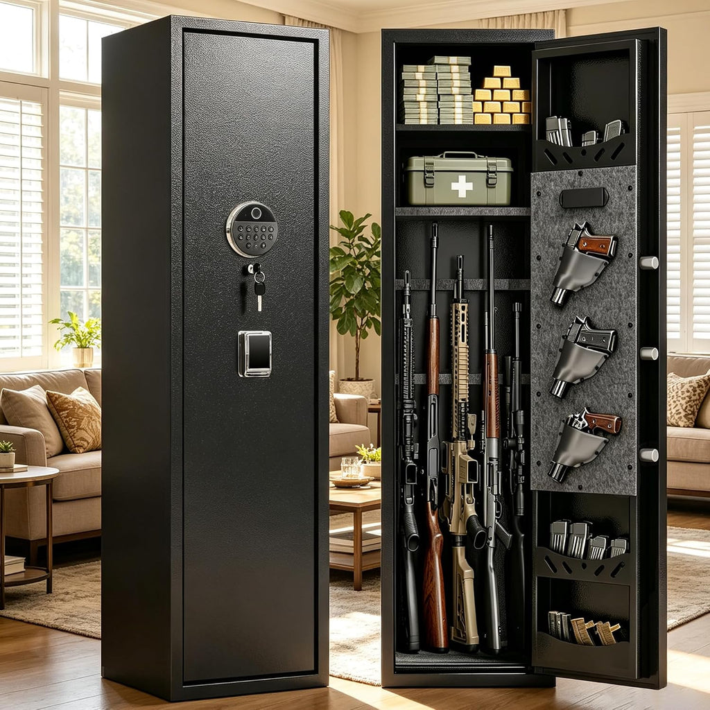 [No Assembly Required] Gun Safe for Rifles and Pistols. with Biometric Quick Access Gun Locker. Shotgun Safe. Large Gun Cabinet and Password Lock. 57 H for Home & Hunting for Enthusiasts