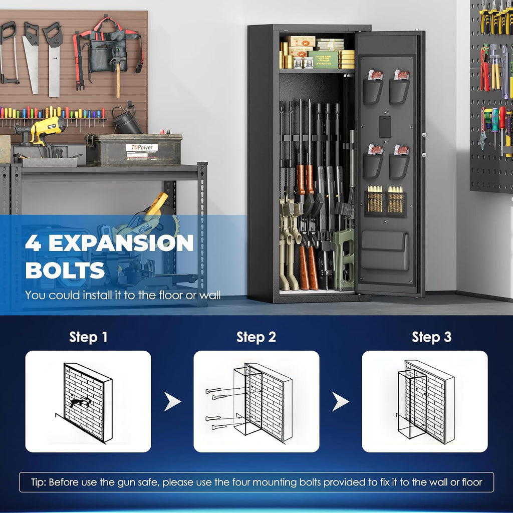 INTERGREAT 12-15 Gun Safe. Large Gun Safe for Rifles and Pistols. Quick Access Rifle Safe with 3 Removable Gun Racks and 4 Pistol Pockets. Digital Gun Cabinet with Dual Alarm and Sleep Mode