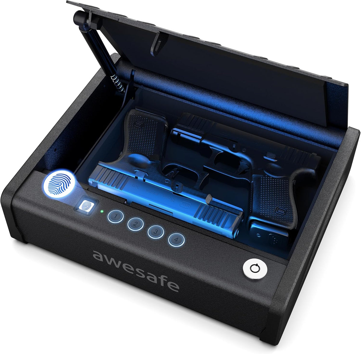 awesafe Biometric Gun Safe. Pistol Safe with Fingerprint Digital PIN Key | Quick Access Handgun Safe. Portable Car Gun Safe. Gun Lock Box with Gas Strut for Nightstand Bedside Cloakroom Living Room