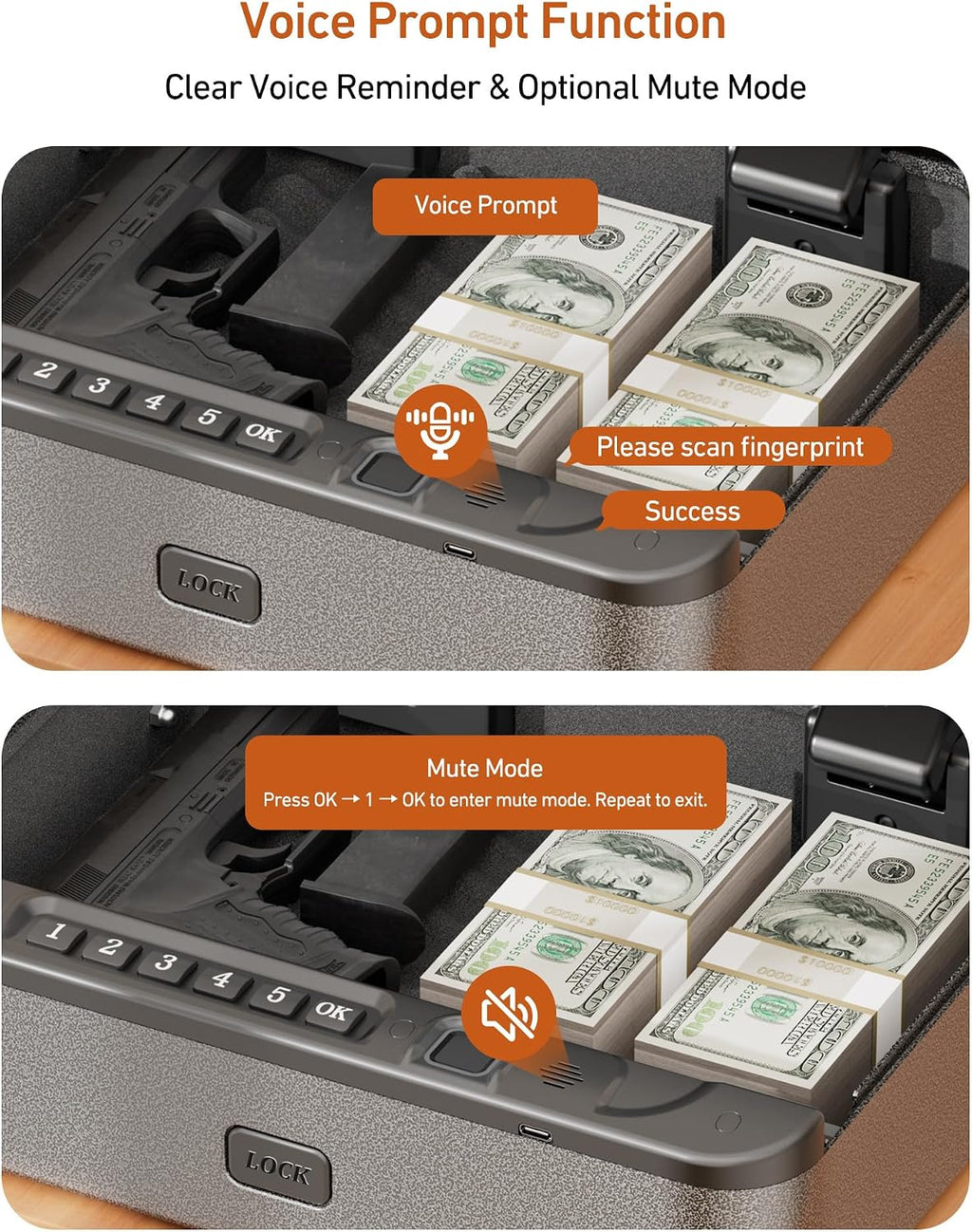 BILLCONCH Gun Safe for Handgun with Fingerprint. Keypad & Security Cable | Steel Biometric Pistol Safe. 3 Quick-Access Methods. Built-in LED Light. Ideal Handgun Safe for Nightstand. Bedside & Drawer