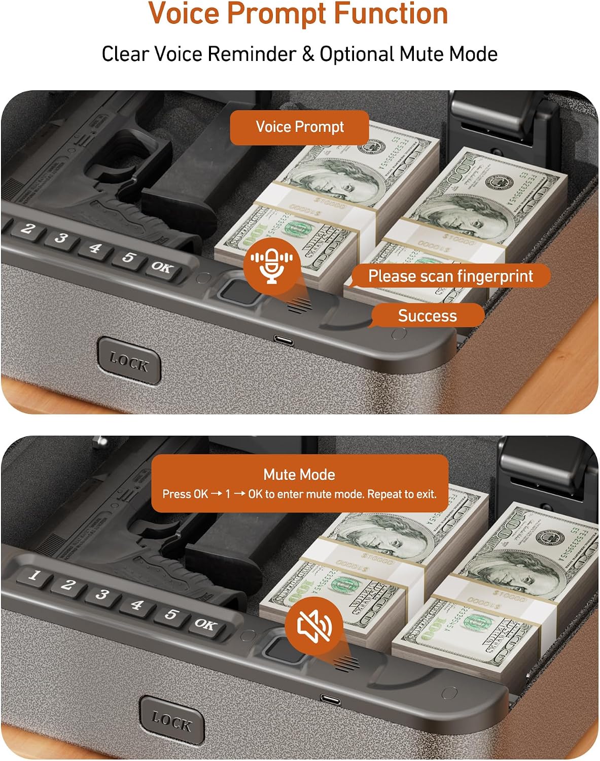 BILLCONCH Gun Safe for Handgun with Fingerprint. Keypad & Security Cable | Steel Biometric Pistol Safe. 3 Quick-Access Methods. Built-in LED Light. Ideal Handgun Safe for Nightstand. Bedside & Drawer