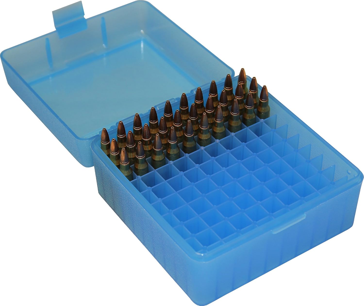 MTM 100 Round Rifle Ammo Box 17. 204. 223. 5.56x45. 6x47. Clear Blue