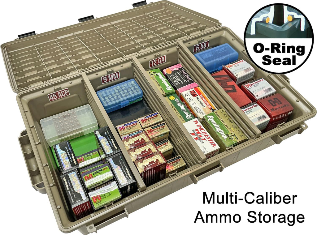 MTM ACDC50. Divided Ammo Crate Utility Box. Water Resistant. Ammo Storage Box. Lockable Storage Keeping Ammo Safe. Survival or Hunting Gear. Made in USA. Dark Earth