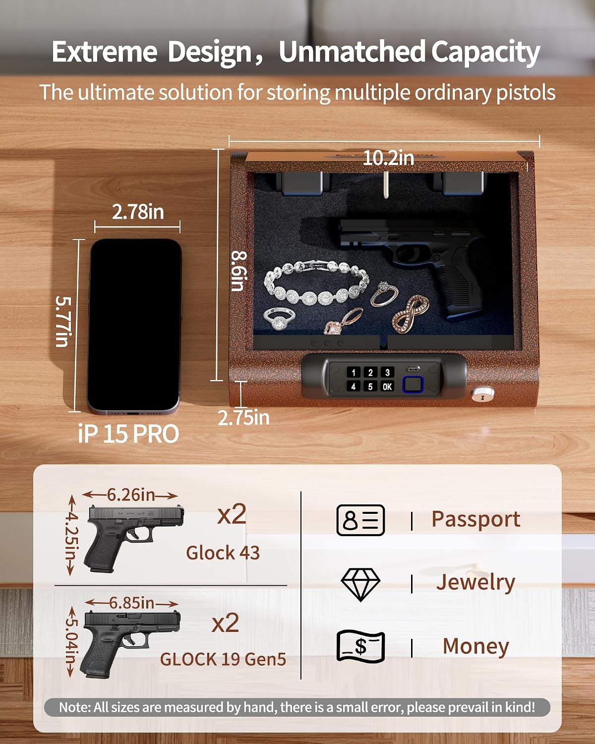 BILLCONCH Gun Safe.Biometric Fingerprint Gun Safe for Handgun Pistol Safes | Fingerprint PIN Key Unlock. Interior Light and USB Charging Lock box with Silent Mode for Bedroom Nightstand