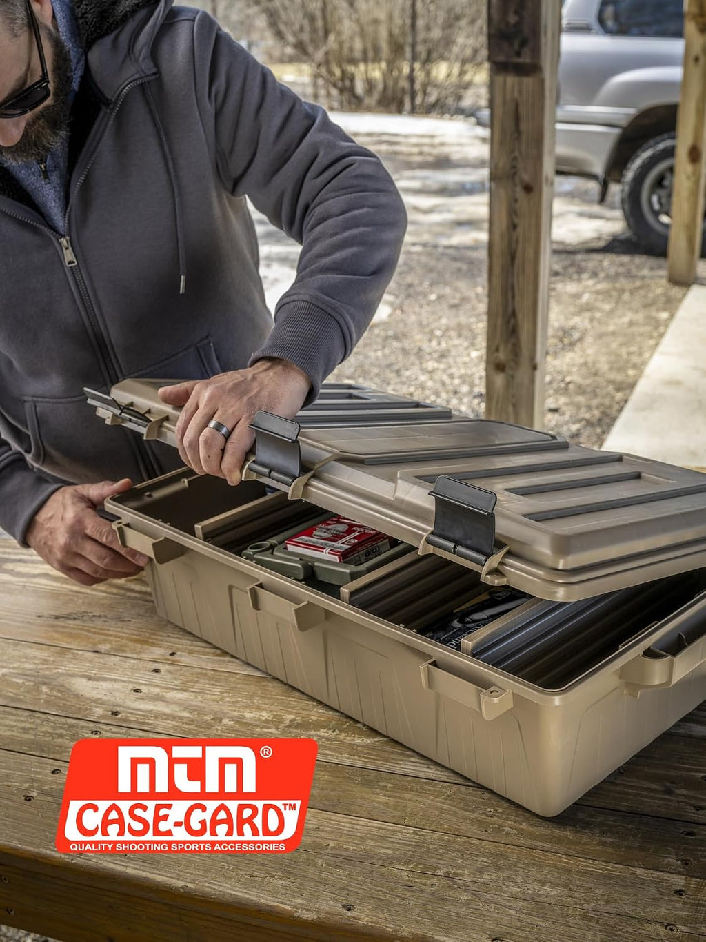 MTM ACDC50. Divided Ammo Crate Utility Box. Water Resistant. Ammo Storage Box. Lockable Storage Keeping Ammo Safe. Survival or Hunting Gear. Made in USA. Dark Earth