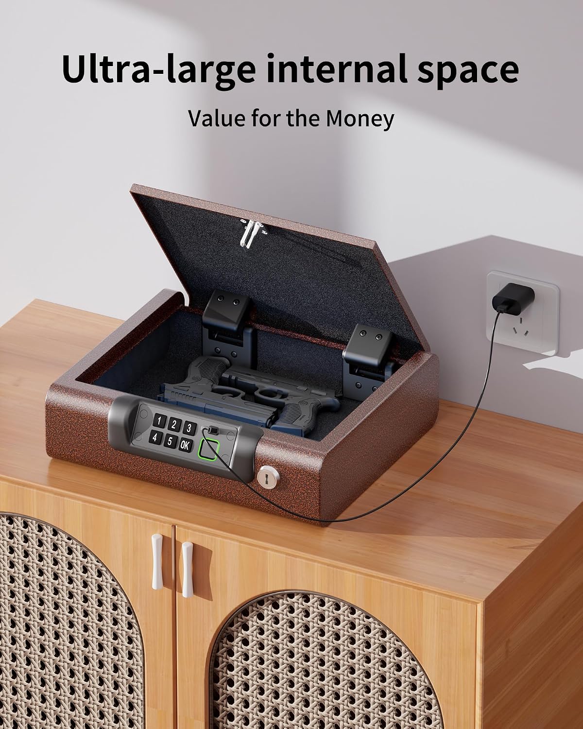 BILLCONCH Gun Safe.Biometric Fingerprint Gun Safe for Handgun Pistol Safes | Fingerprint PIN Key Unlock. Interior Light and USB Charging Lock box with Silent Mode for Bedroom Nightstand