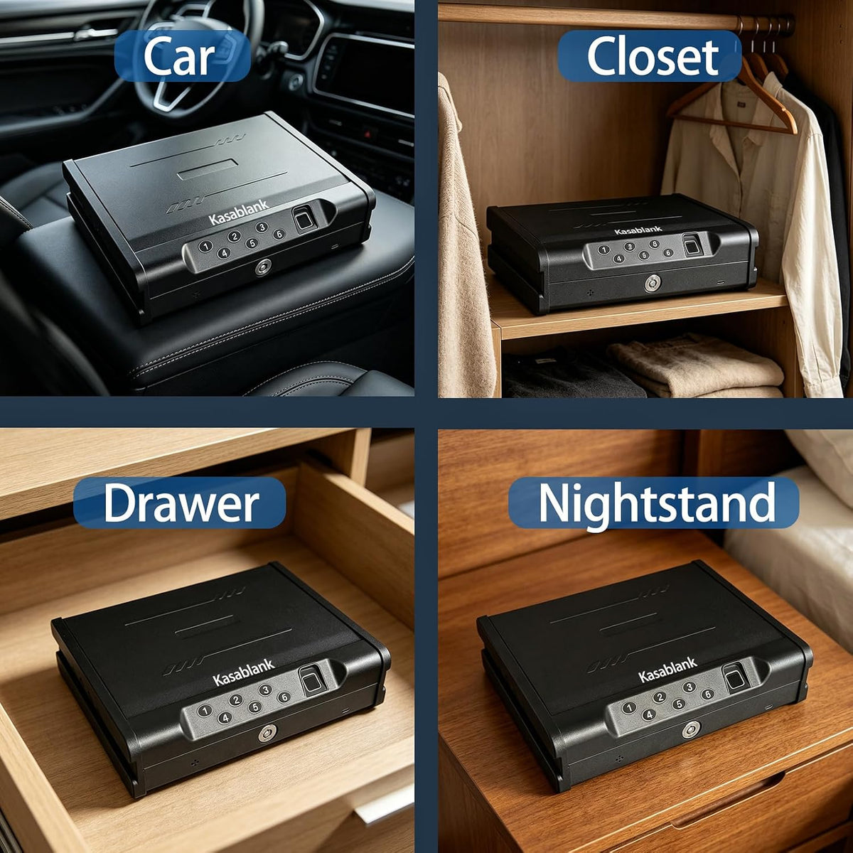 Biometric Fingerprint Handgun Safe. Small Nightstand Gun Lock Box with 3 Access Modes. 0.1s Quick Fingerprint Unlock & Voice Prompt. Heavy Steel Pistol Storage Box for Bedroom Home and Vehicle Use
