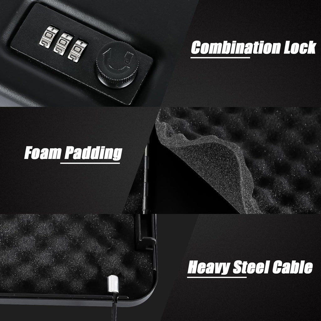 Dalmbox Compact Portable Handgun Pistol Gun Safe Lock Box for Car & Travel | Secures handgun storage. combination-lock access. steel build. small 9.4 x 6.4 x 1.8. for car. home. travel. gun owners