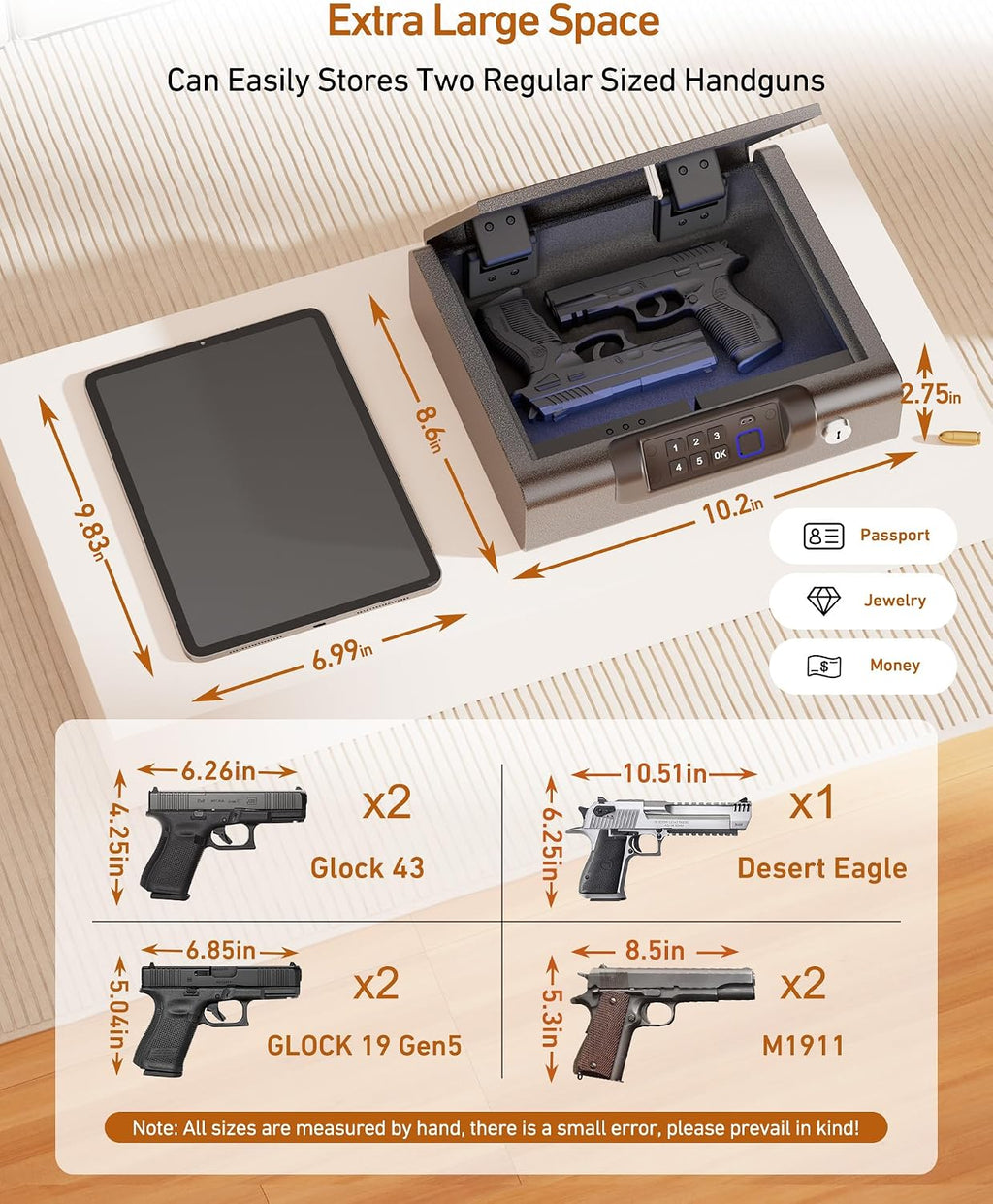 BILLCONCH Gun Safe.Biometric Fingerprint Gun Safe for Handgun Pistol Safes | Fingerprint PIN Key Unlock. Interior Light and USB Charging Lock box with Silent Mode for Bedroom Nightstand
