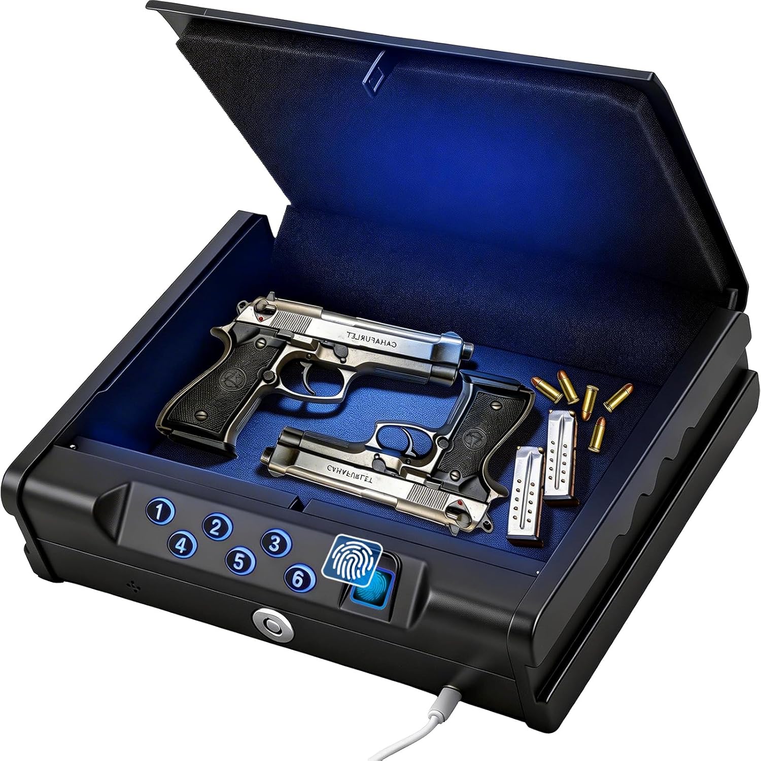 Biometric Fingerprint Handgun Safe. Small Nightstand Gun Lock Box with 3 Access Modes. 0.1s Quick Fingerprint Unlock & Voice Prompt. Heavy Steel Pistol Storage Box for Bedroom Home and Vehicle Use