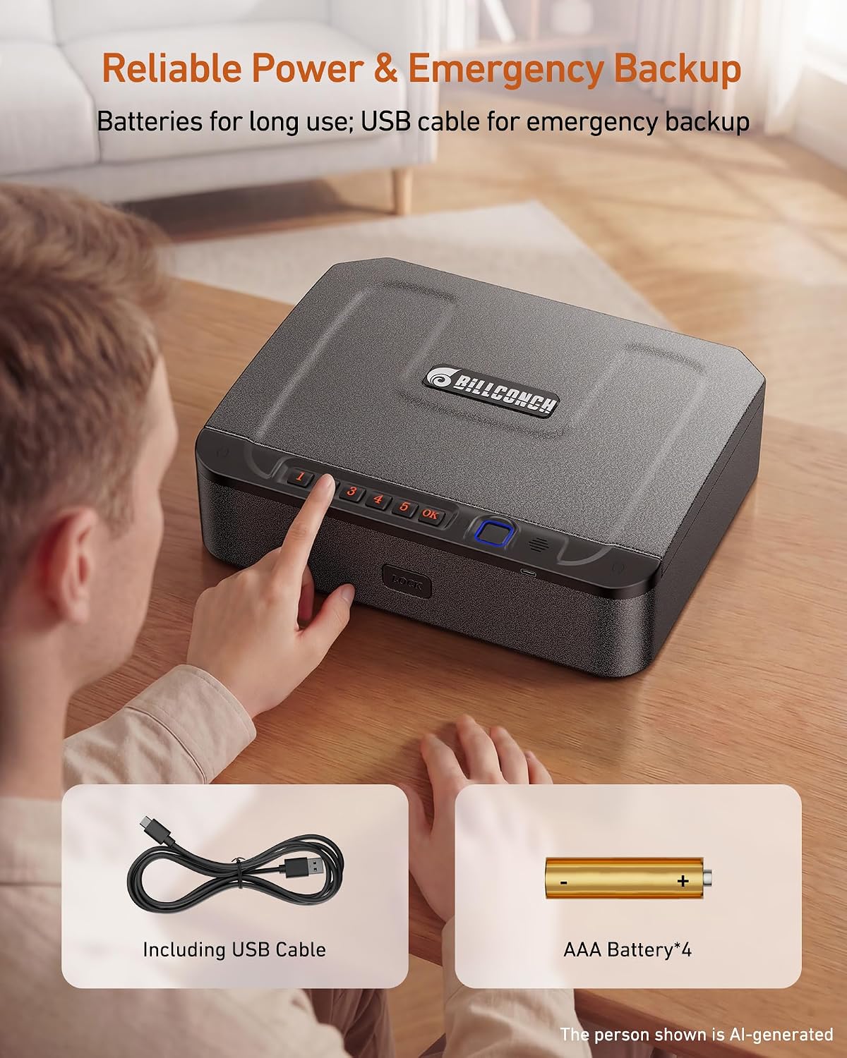 BILLCONCH Gun Safe for Handgun with Fingerprint. Keypad & Security Cable | Steel Biometric Pistol Safe. 3 Quick-Access Methods. Built-in LED Light. Ideal Handgun Safe for Nightstand. Bedside & Drawer