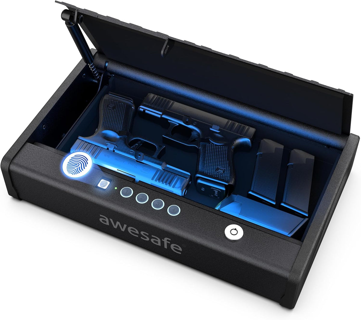 awesafe Biometric Gun Safe. Pistol Safe with Fingerprint Digital PIN Key | Quick Access Handgun Safe. Portable Car Gun Safe. Gun Lock Box with Gas Strut for Nightstand Bedside Cloakroom Living Room