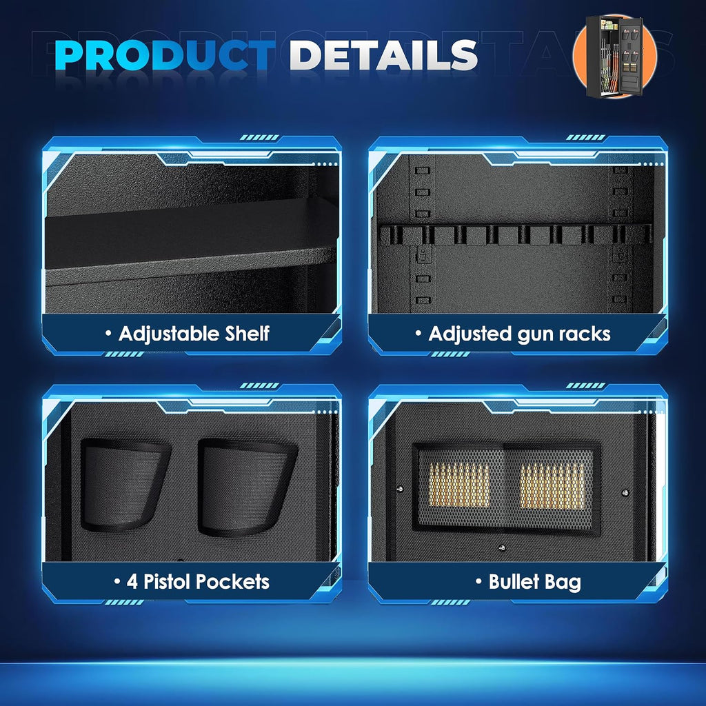 INTERGREAT 12-15 Gun Safe. Large Gun Safe for Rifles and Pistols. Quick Access Rifle Safe with 3 Removable Gun Racks and 4 Pistol Pockets. Digital Gun Cabinet with Dual Alarm and Sleep Mode