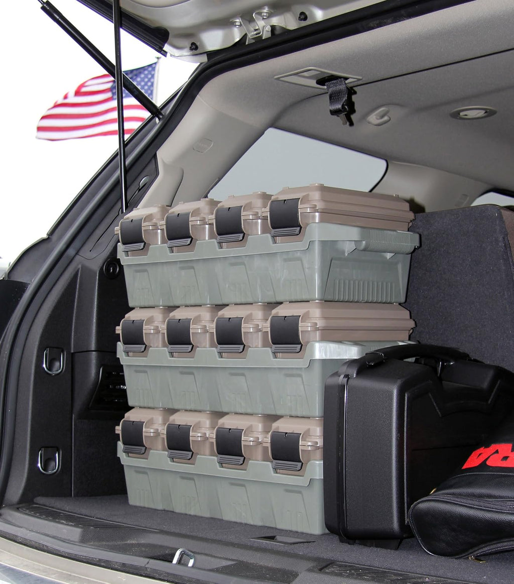 MTM AC4C 4-Can Ammo Crate. 30 Caliber. Dark Earth/Army Green | Convenient size. Stackable. Easy Carry and Transport of 30 Caliber Ammo. Rugged Tactical Carrying Crate. USA Made