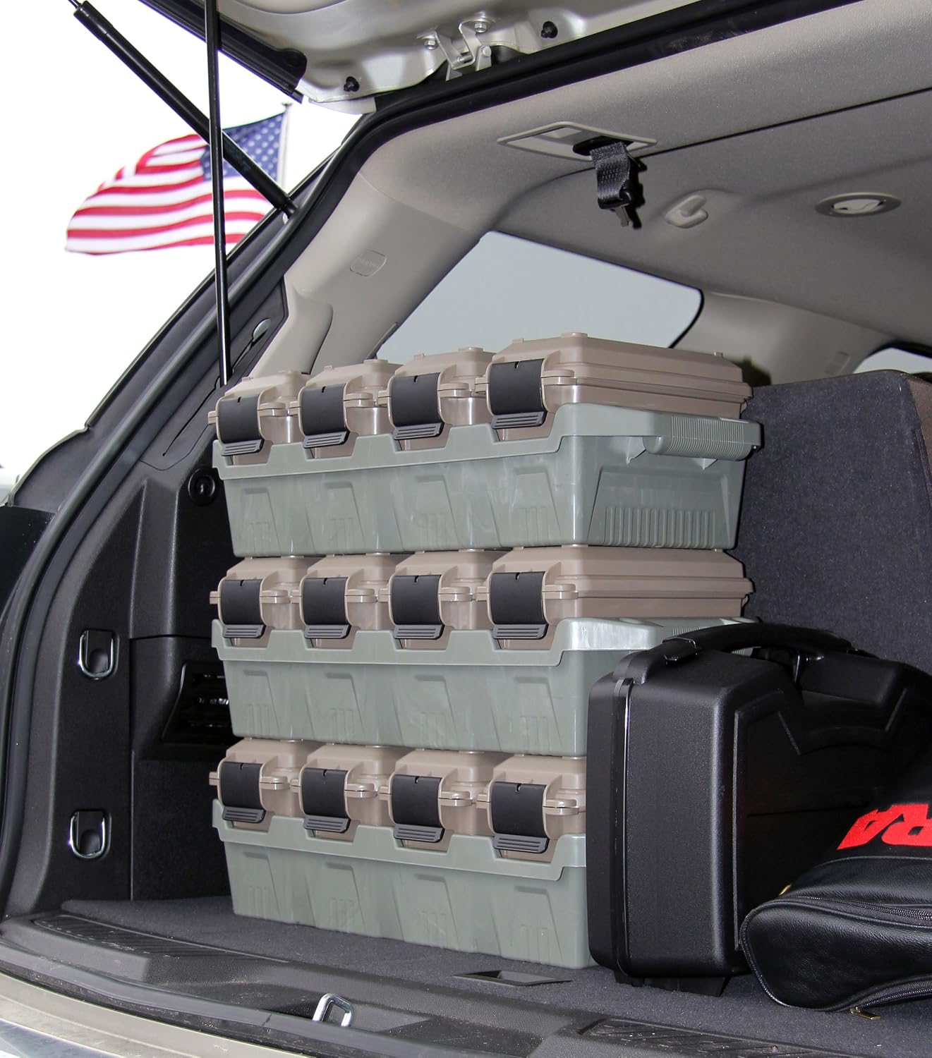 MTM AC4C 4-Can Ammo Crate. 30 Caliber. Dark Earth/Army Green | Convenient size. Stackable. Easy Carry and Transport of 30 Caliber Ammo. Rugged Tactical Carrying Crate. USA Made